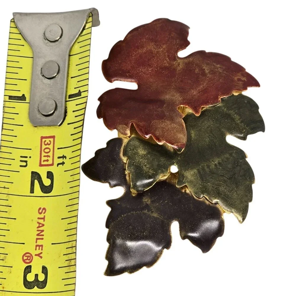 Vintage‎ Maple Leaf Brooch Gold Tone Enamel Fall Autumn Nature Pin 3”